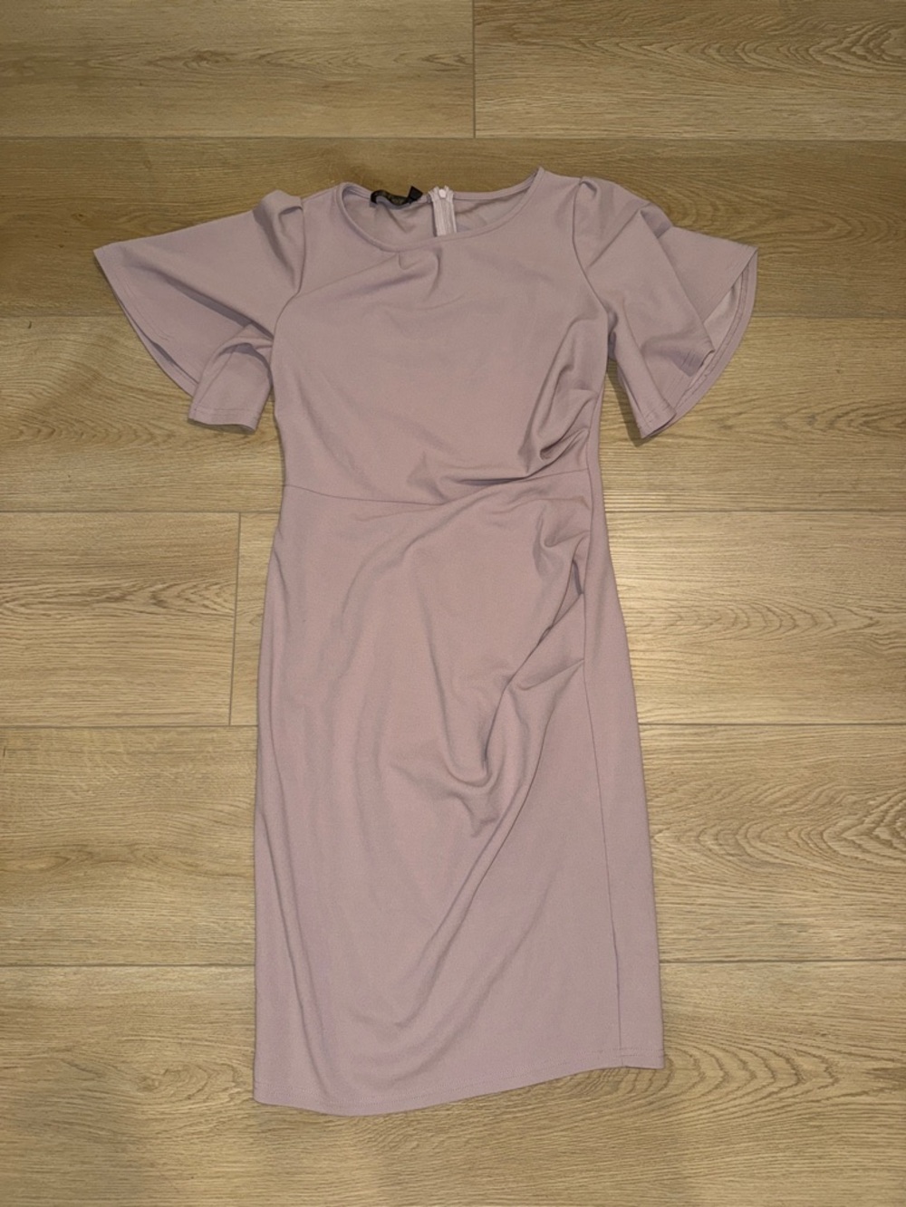 Midi Sheath Dress with Flutter Sleeves in Dusty Pink